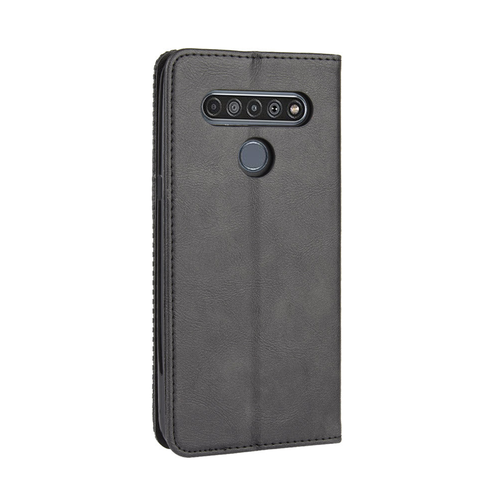 Auto-absorbed Retro Leather Wallet Stand Shell for LG K61