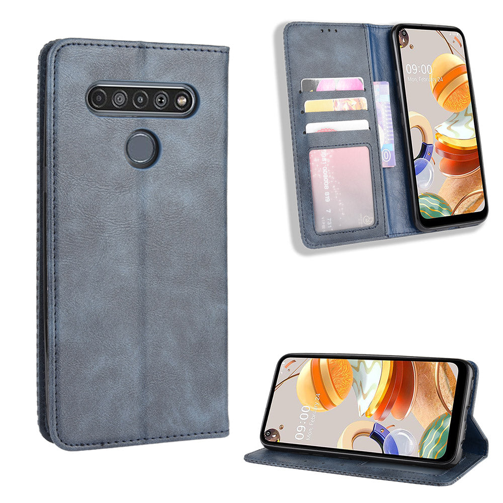 Auto-absorbed Retro Leather Wallet Stand Shell for LG K61