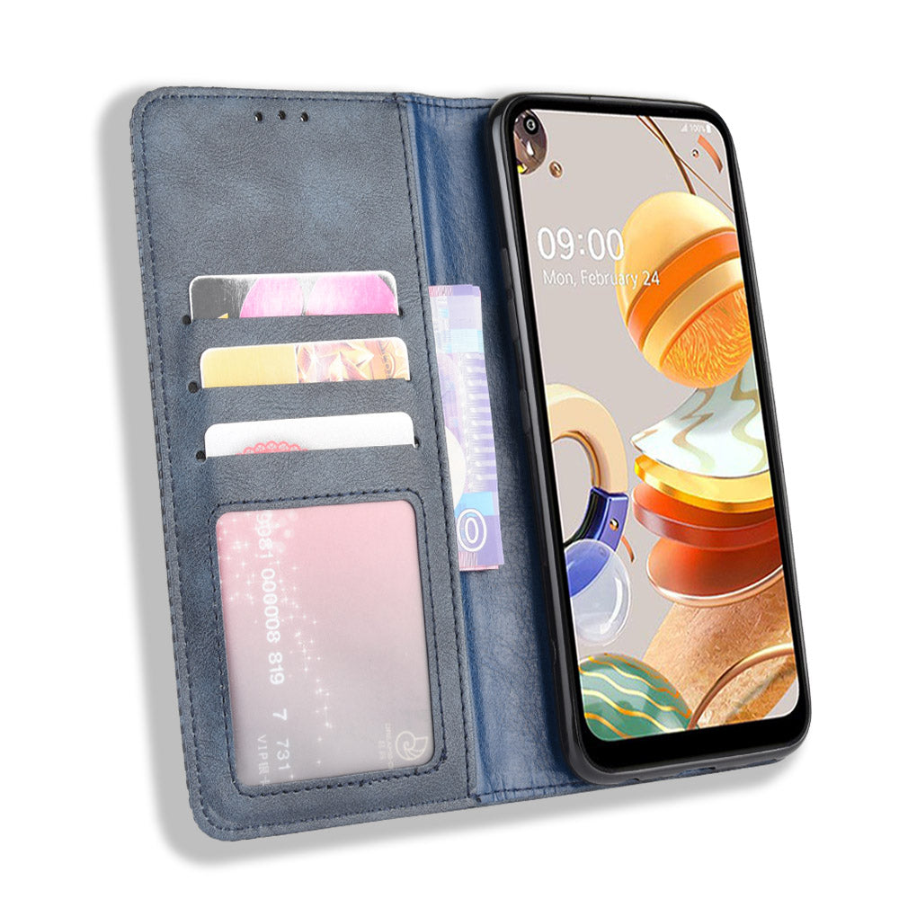 Auto-absorbed Retro Leather Wallet Stand Shell for LG K61