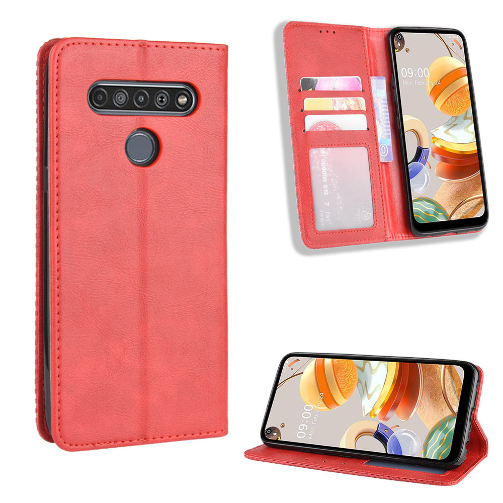 Auto-absorbed Retro Leather Wallet Stand Shell for LG K61