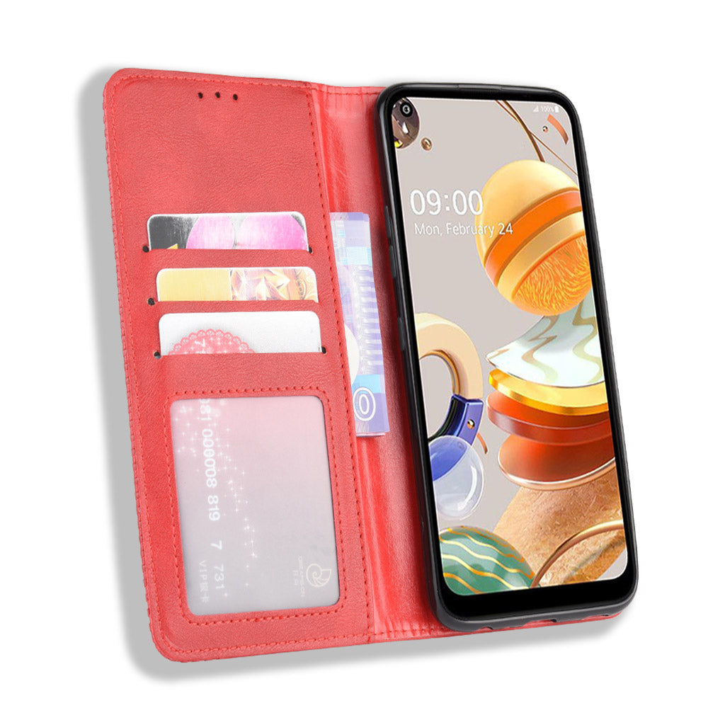 Auto-absorbed Retro Leather Wallet Stand Shell for LG K61