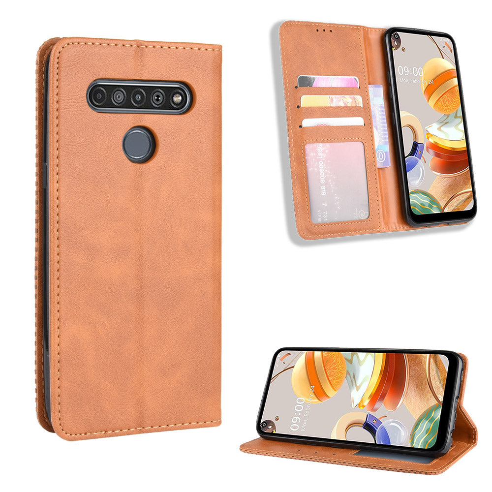 Auto-absorbed Retro Leather Wallet Stand Shell for LG K61