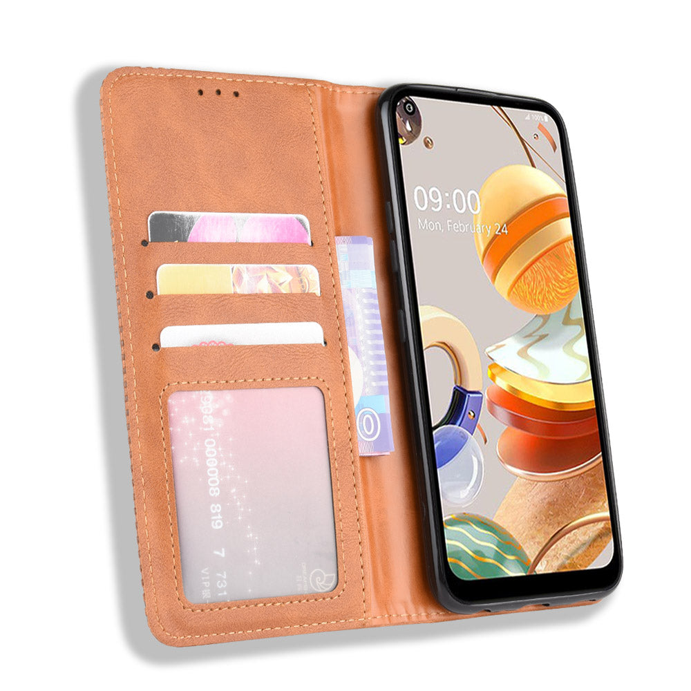 Auto-absorbed Retro Leather Wallet Stand Shell for LG K61