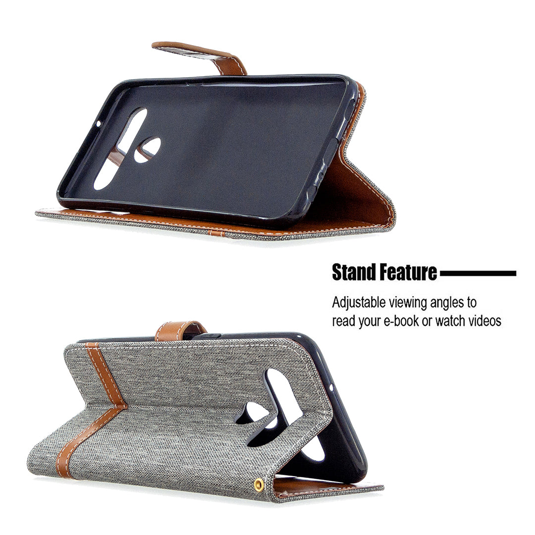 Color Splicing Jeans Cloth Skin Wallet Leather Phone Shell for LG K61