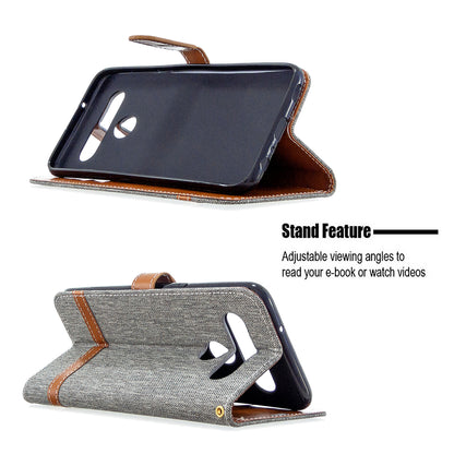 Color Splicing Jeans Cloth Skin Wallet Leather Phone Shell for LG K61