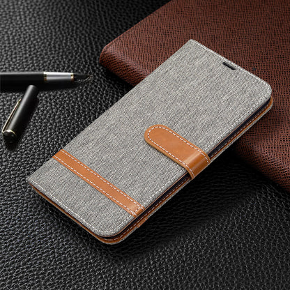 Color Splicing Jeans Cloth Skin Wallet Leather Phone Shell for LG K61