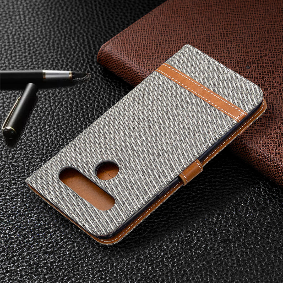 Color Splicing Jeans Cloth Skin Wallet Leather Phone Shell for LG K61