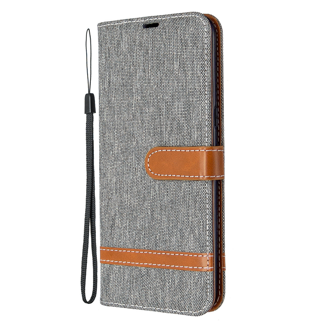 Color Splicing Jeans Cloth Skin Wallet Leather Phone Shell for LG K61