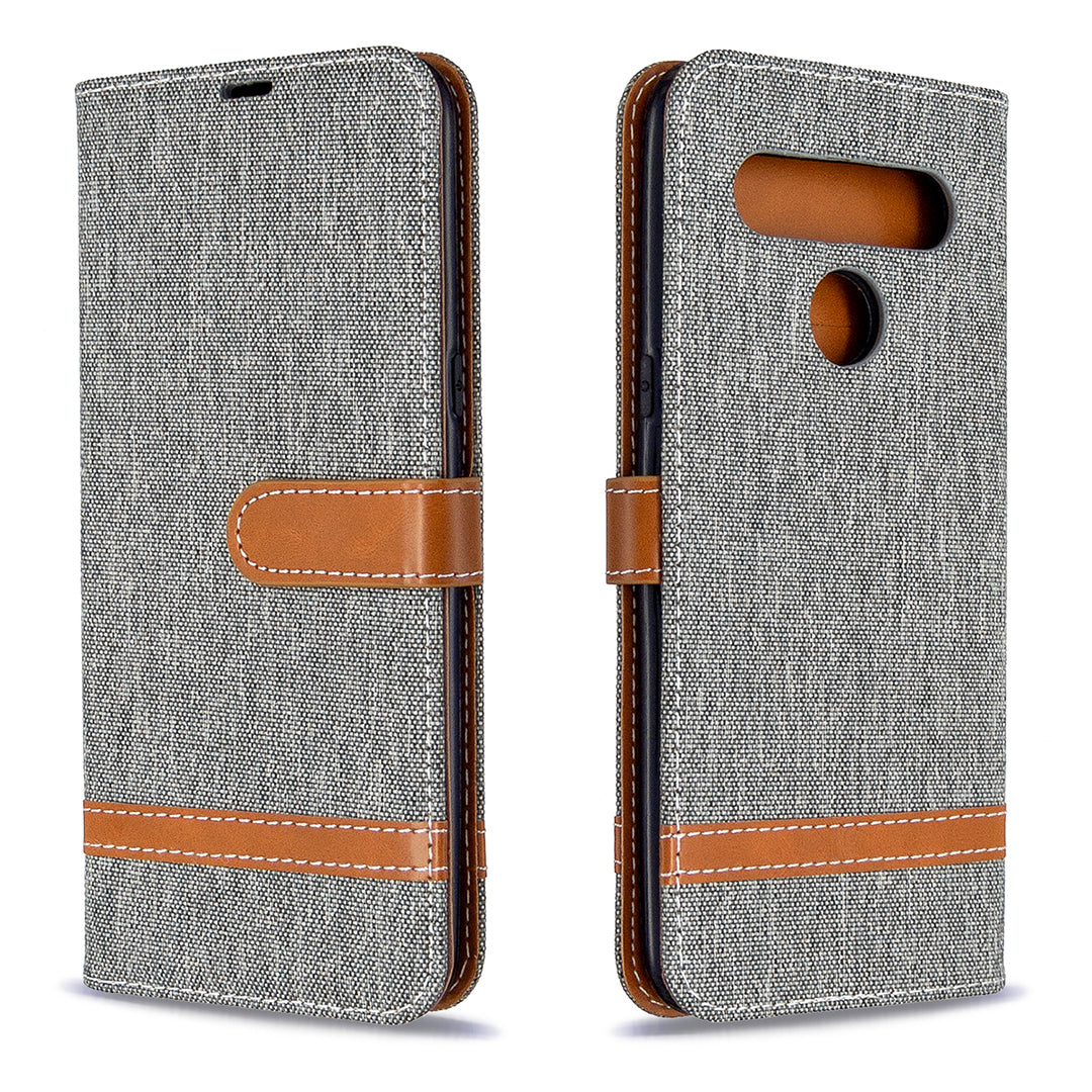 Color Splicing Jeans Cloth Skin Wallet Leather Phone Shell for LG K61
