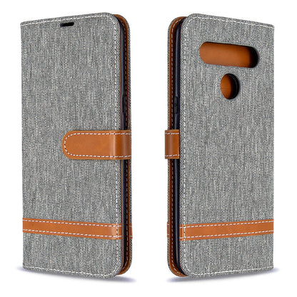 Color Splicing Jeans Cloth Skin Wallet Leather Phone Shell for LG K61
