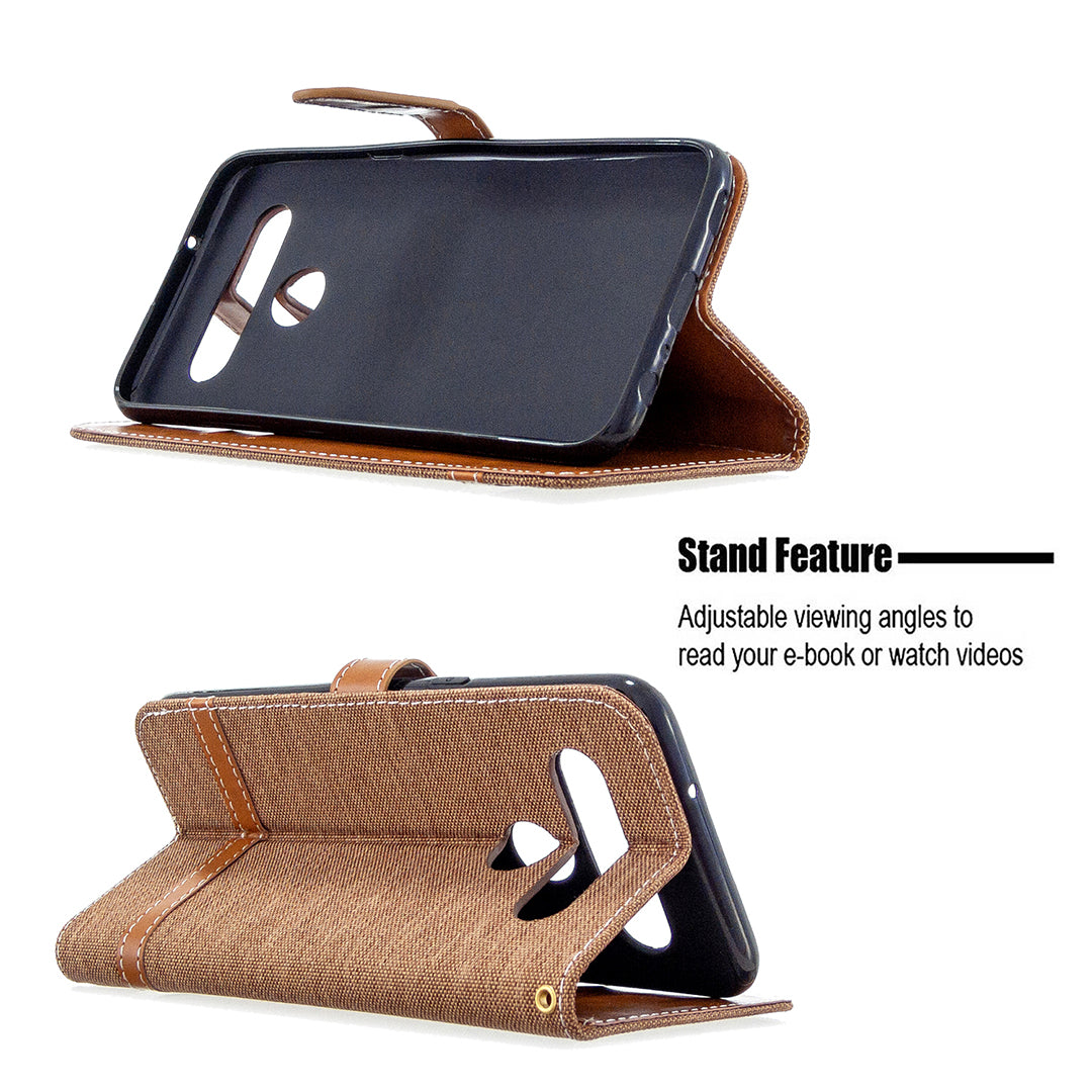 Color Splicing Jeans Cloth Skin Wallet Leather Phone Shell for LG K61