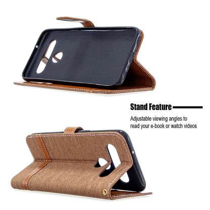 Color Splicing Jeans Cloth Skin Wallet Leather Phone Shell for LG K61