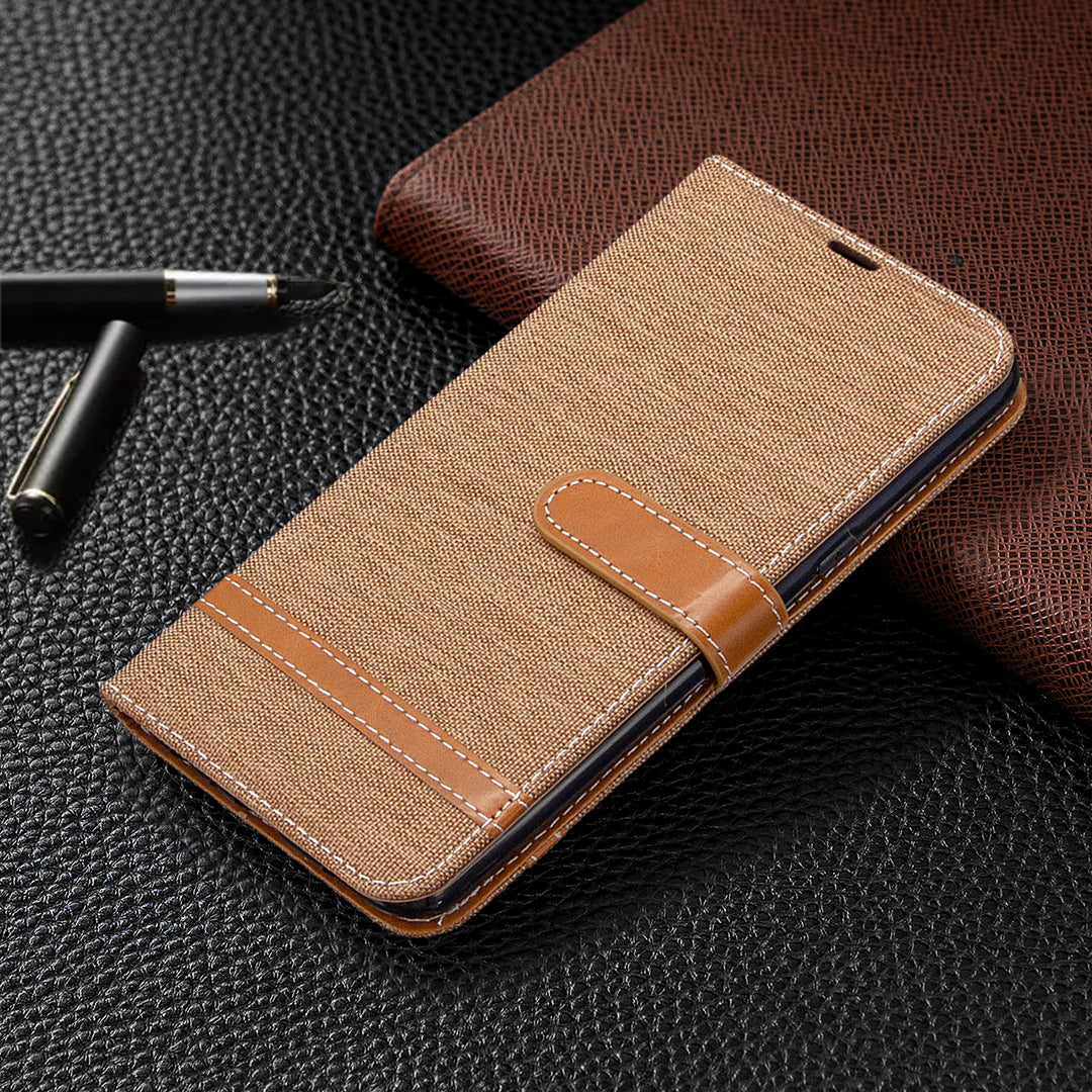 Color Splicing Jeans Cloth Skin Wallet Leather Phone Shell for LG K61