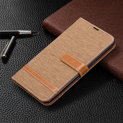Color Splicing Jeans Cloth Skin Wallet Leather Phone Shell for LG K61