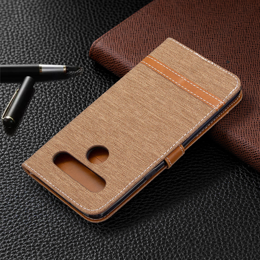 Color Splicing Jeans Cloth Skin Wallet Leather Phone Shell for LG K61