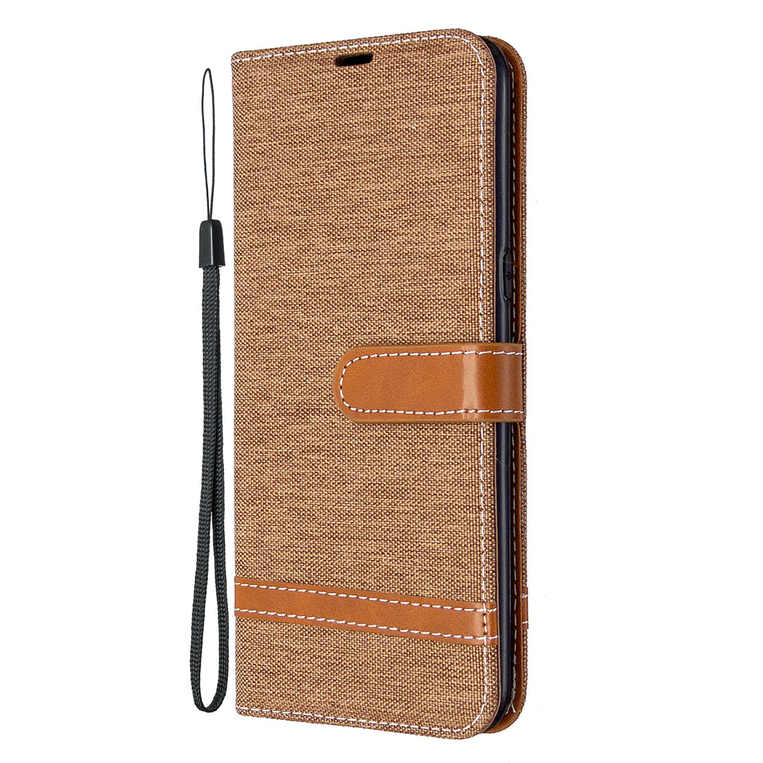 Color Splicing Jeans Cloth Skin Wallet Leather Phone Shell for LG K61