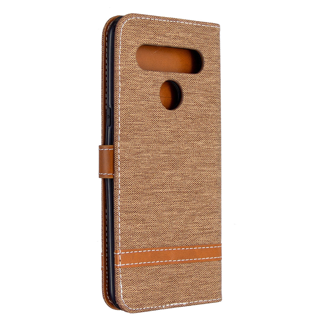 Color Splicing Jeans Cloth Skin Wallet Leather Phone Shell for LG K61