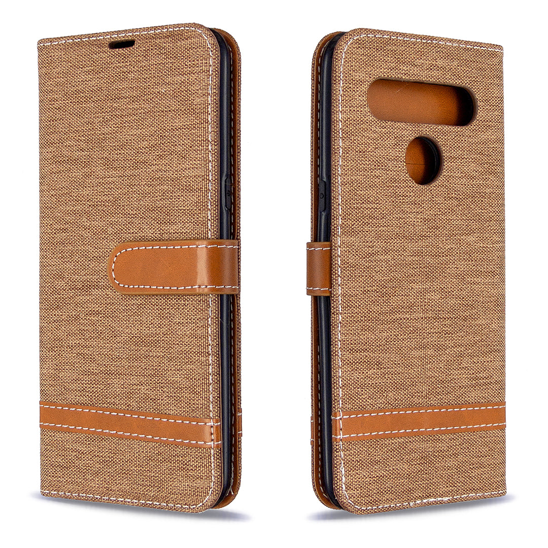 Color Splicing Jeans Cloth Skin Wallet Leather Phone Shell for LG K61