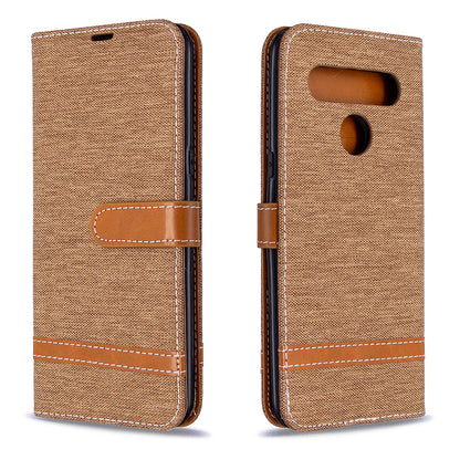 Color Splicing Jeans Cloth Skin Wallet Leather Phone Shell for LG K61