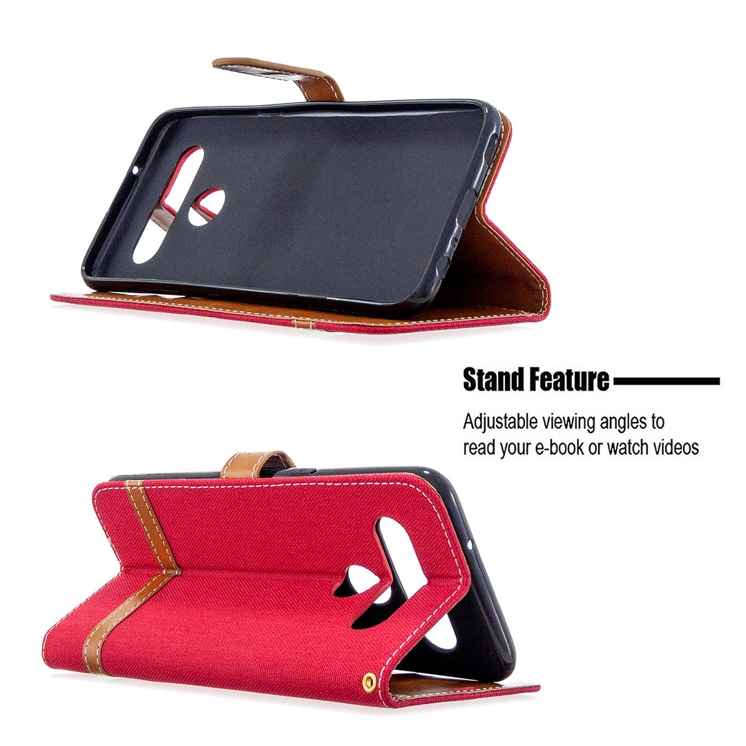 Color Splicing Jeans Cloth Skin Wallet Leather Phone Shell for LG K61