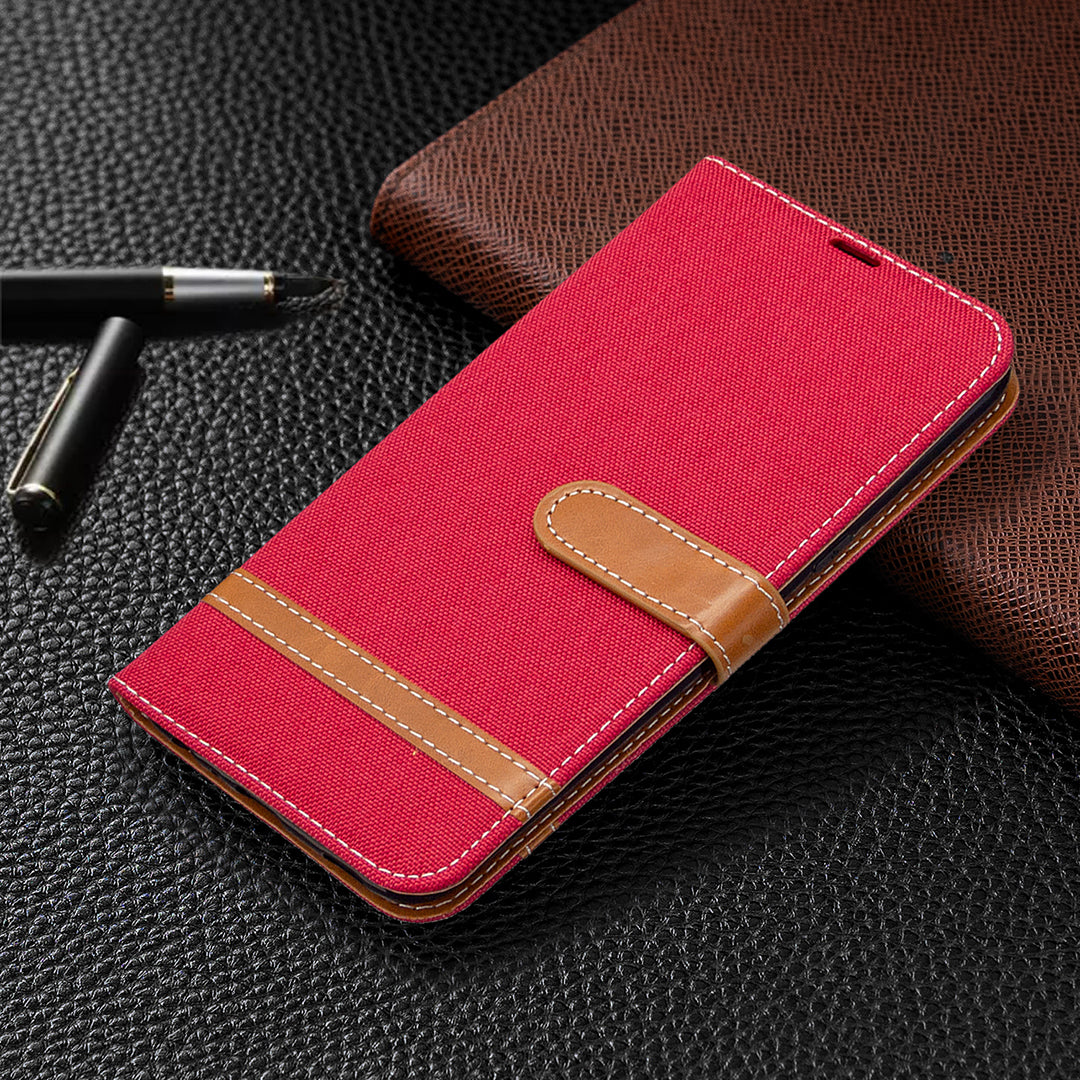 Color Splicing Jeans Cloth Skin Wallet Leather Phone Shell for LG K61