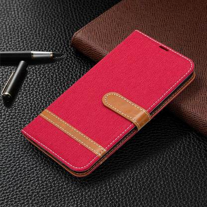 Color Splicing Jeans Cloth Skin Wallet Leather Phone Shell for LG K61