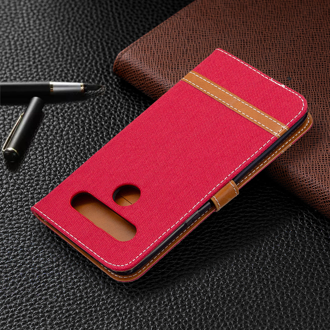 Color Splicing Jeans Cloth Skin Wallet Leather Phone Shell for LG K61