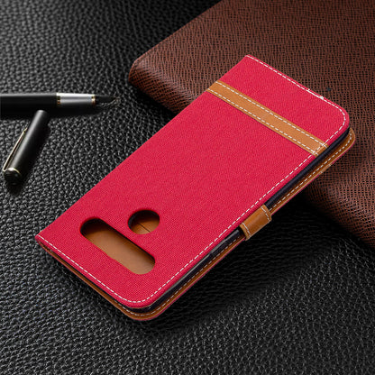 Color Splicing Jeans Cloth Skin Wallet Leather Phone Shell for LG K61