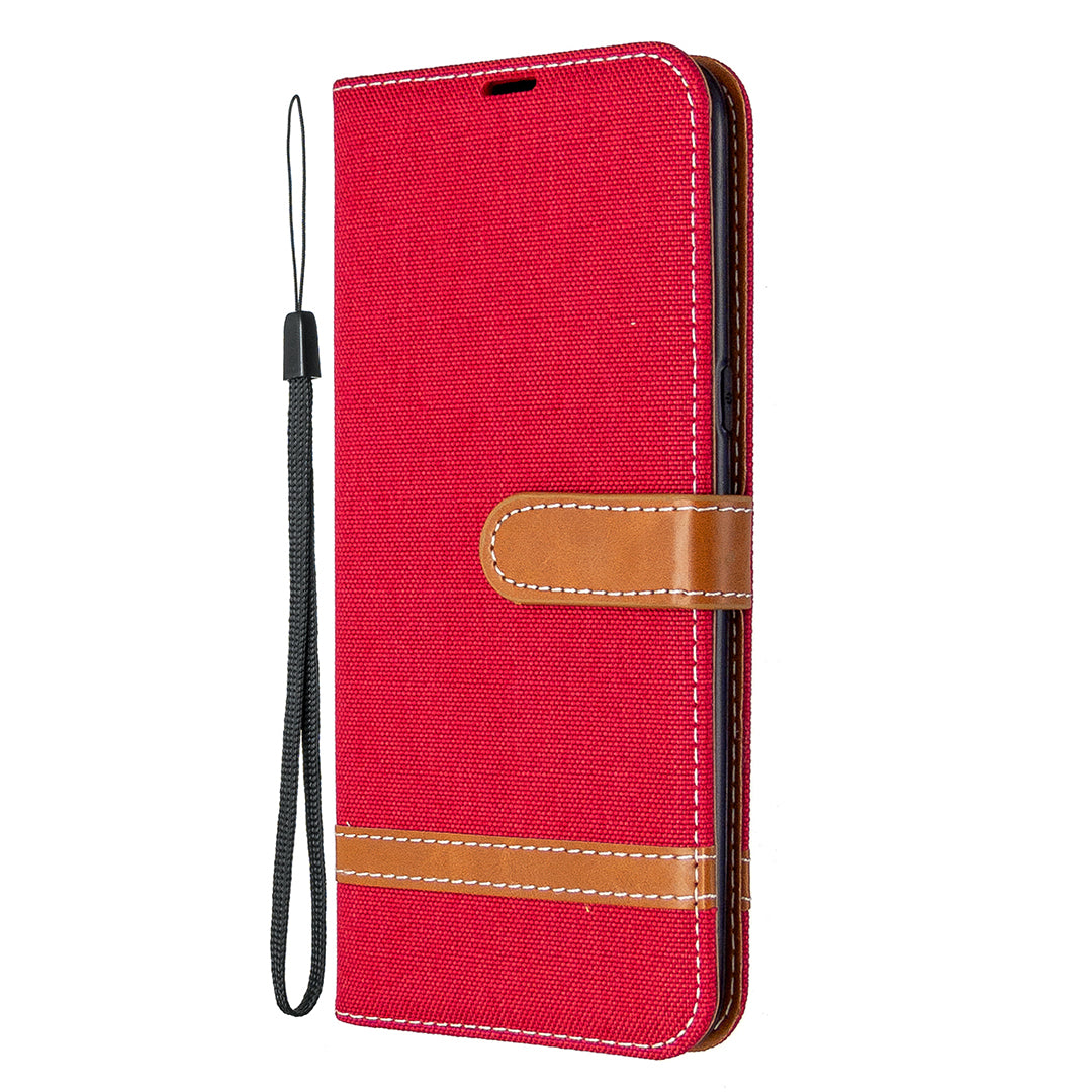 Color Splicing Jeans Cloth Skin Wallet Leather Phone Shell for LG K61