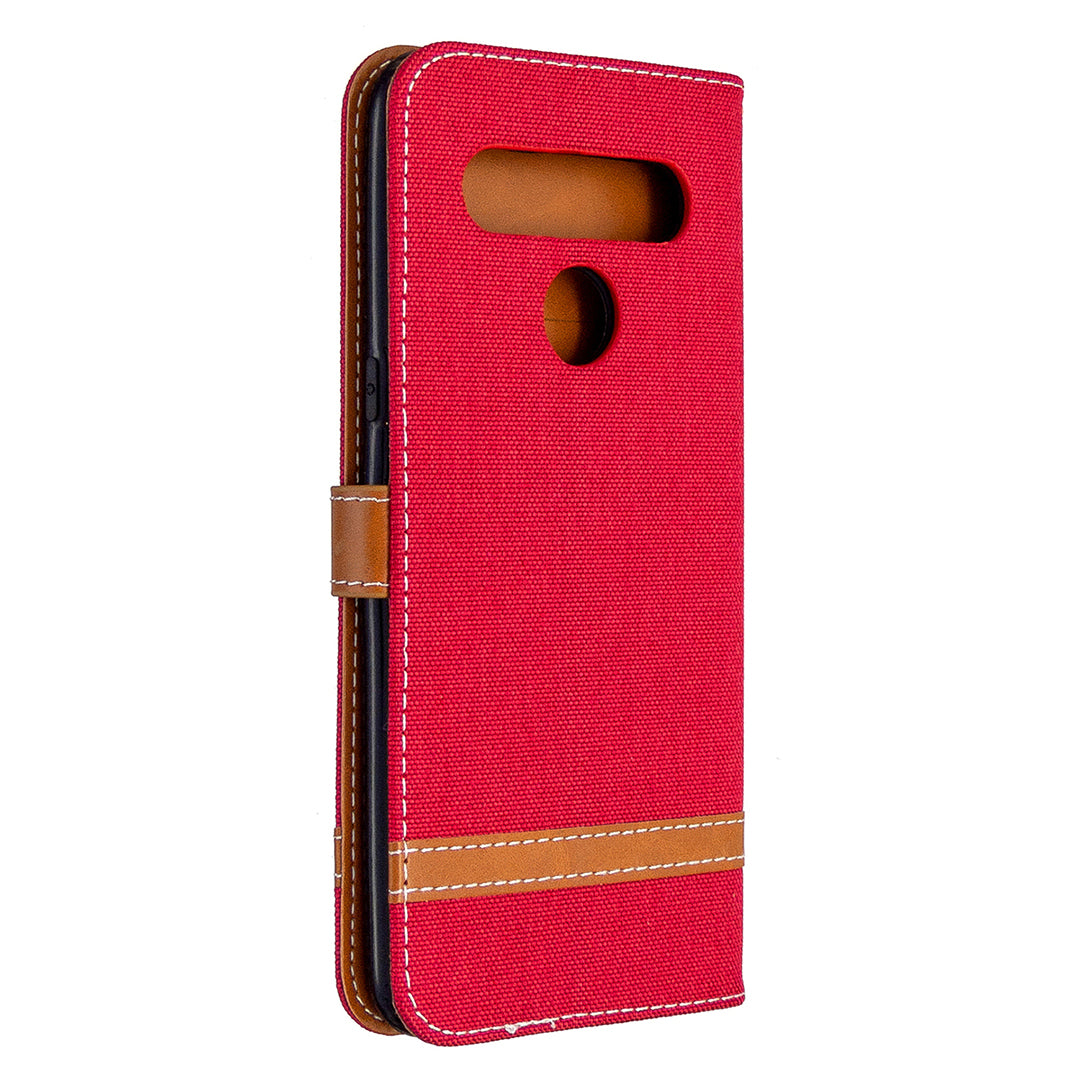 Color Splicing Jeans Cloth Skin Wallet Leather Phone Shell for LG K61