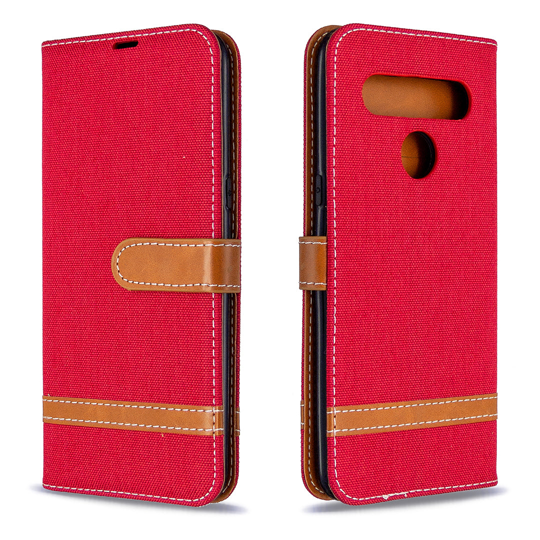 Color Splicing Jeans Cloth Skin Wallet Leather Phone Shell for LG K61