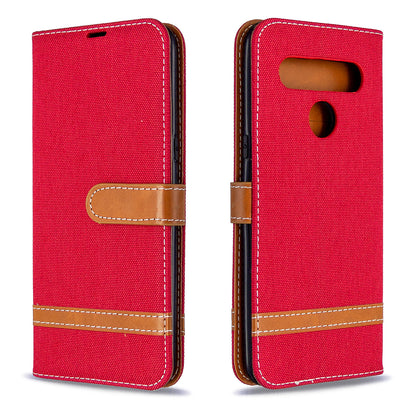 Color Splicing Jeans Cloth Skin Wallet Leather Phone Shell for LG K61