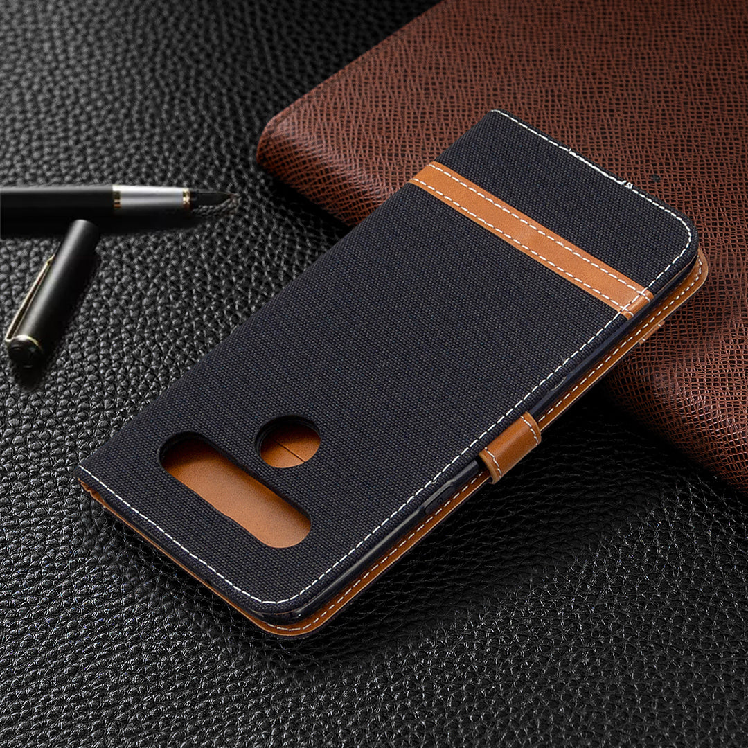 Color Splicing Jeans Cloth Skin Wallet Leather Phone Shell for LG K61