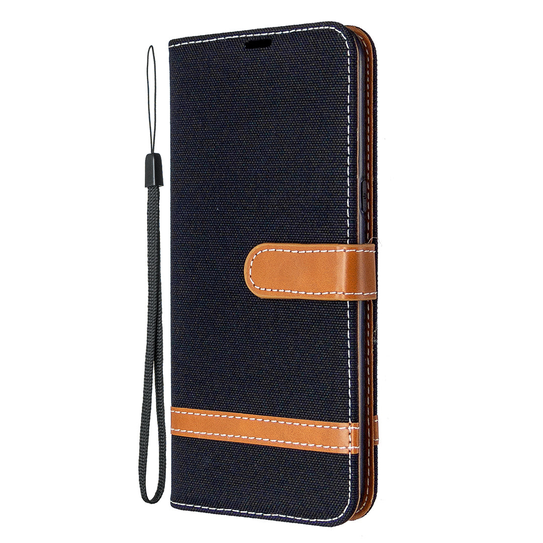 Color Splicing Jeans Cloth Skin Wallet Leather Phone Shell for LG K61