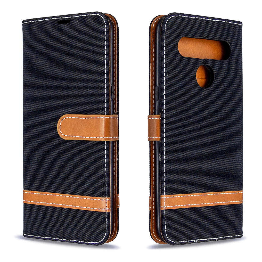 Color Splicing Jeans Cloth Skin Wallet Leather Phone Shell for LG K61