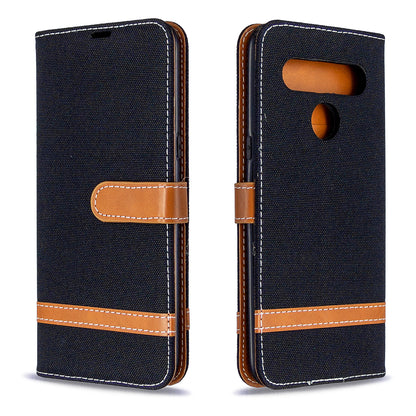 Color Splicing Jeans Cloth Skin Wallet Leather Phone Shell for LG K61