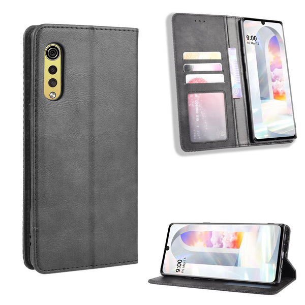 Auto-absorbed Retro PU Leather Shell Wallet Cell Phone Cover for LG Velvet