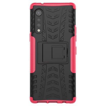 Cool Tyre Pattern PC + TPU Anti-slip Phone Shell with Kickstand for LG Velvet