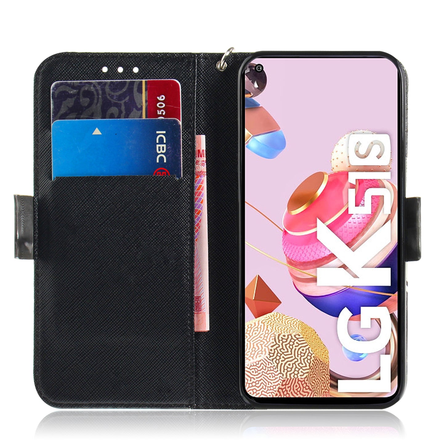 Pattern Printing Light Spot Decor Leather Wallet Casing with Lanyard for LG K41S / LG K51S