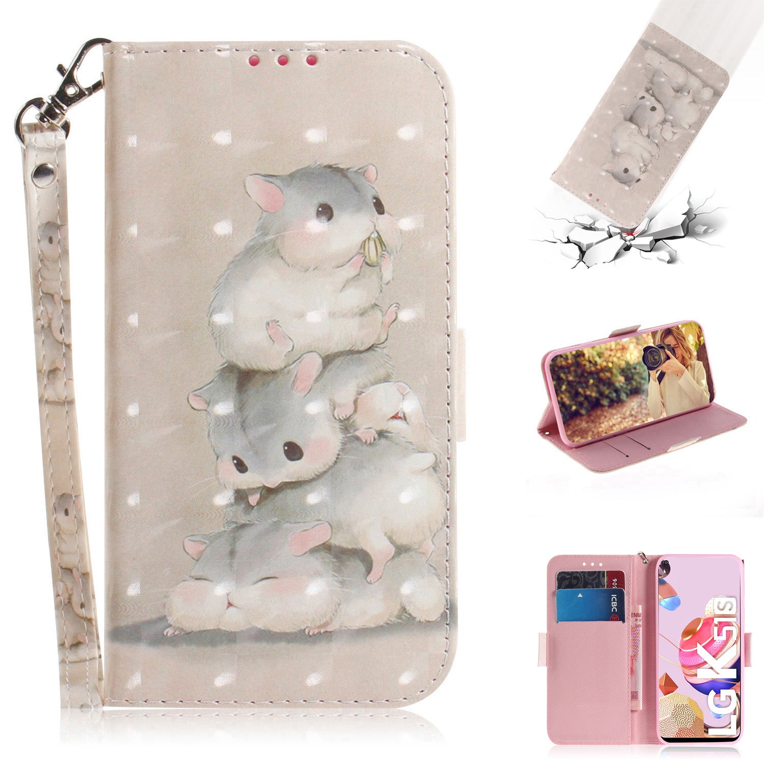 Pattern Printing Light Spot Decor Leather Wallet Casing with Lanyard for LG K41S / LG K51S