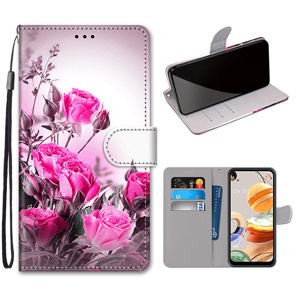 Patterned Cross Texture Protector Leather Wallet Cover with Strap for LG K61