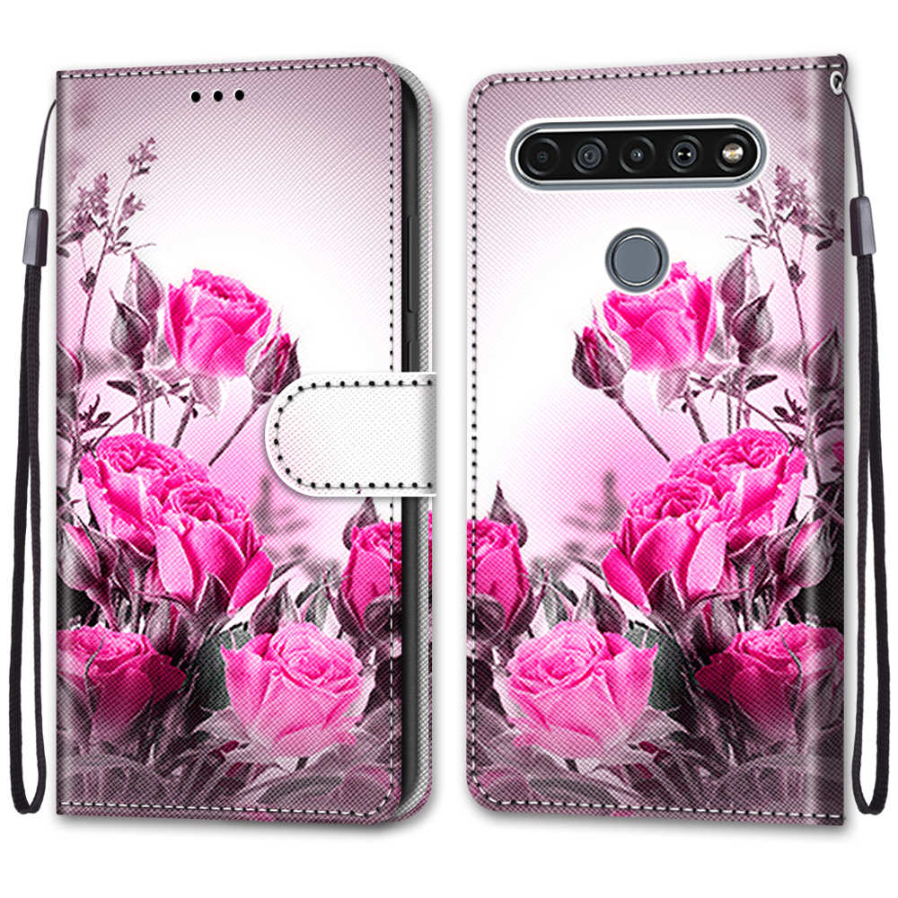 Patterned Cross Texture Protector Leather Wallet Cover with Strap for LG K61
