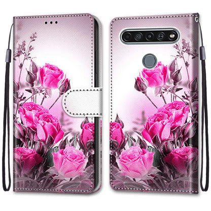 Patterned Cross Texture Protector Leather Wallet Cover with Strap for LG K61