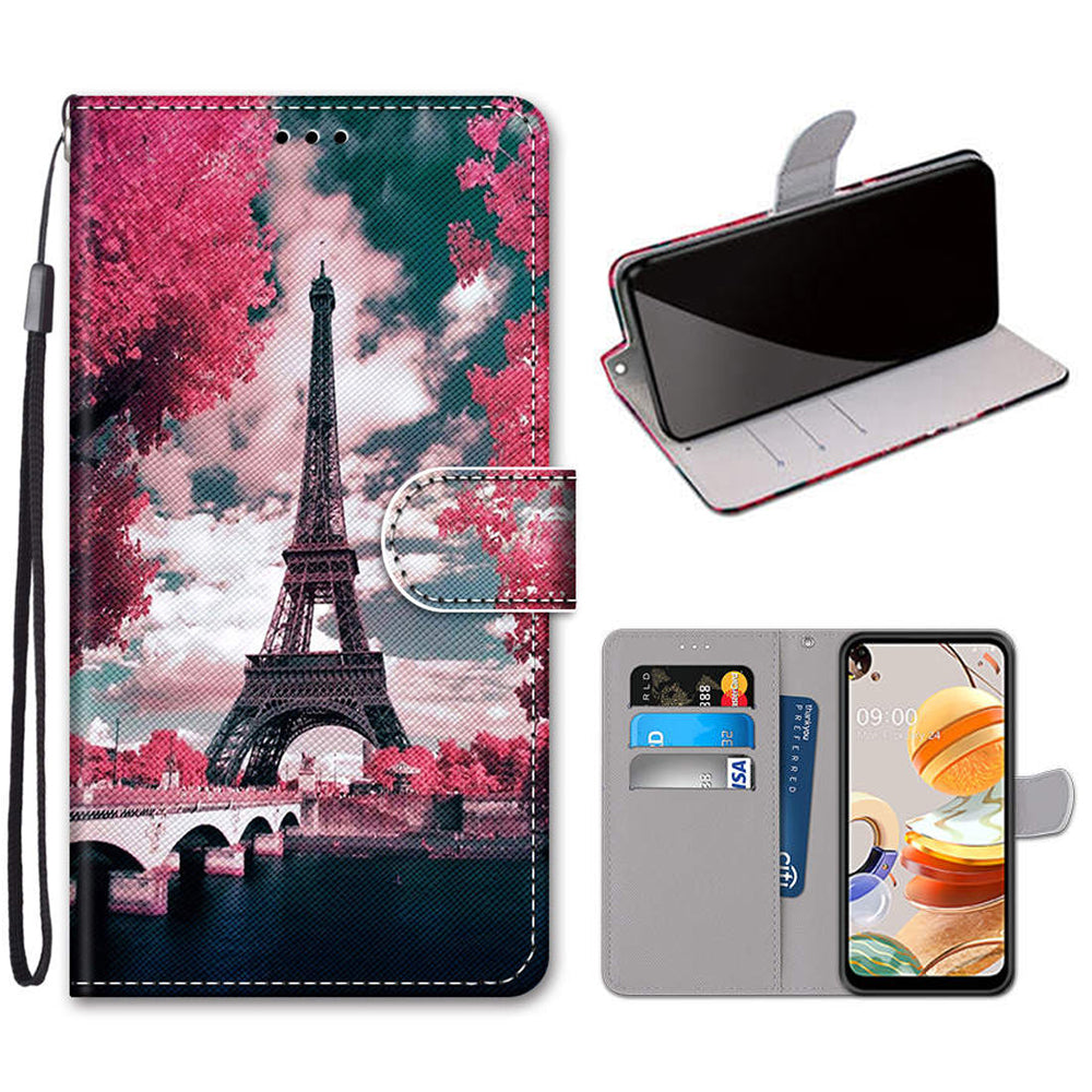 Patterned Cross Texture Protector Leather Wallet Cover with Strap for LG K61
