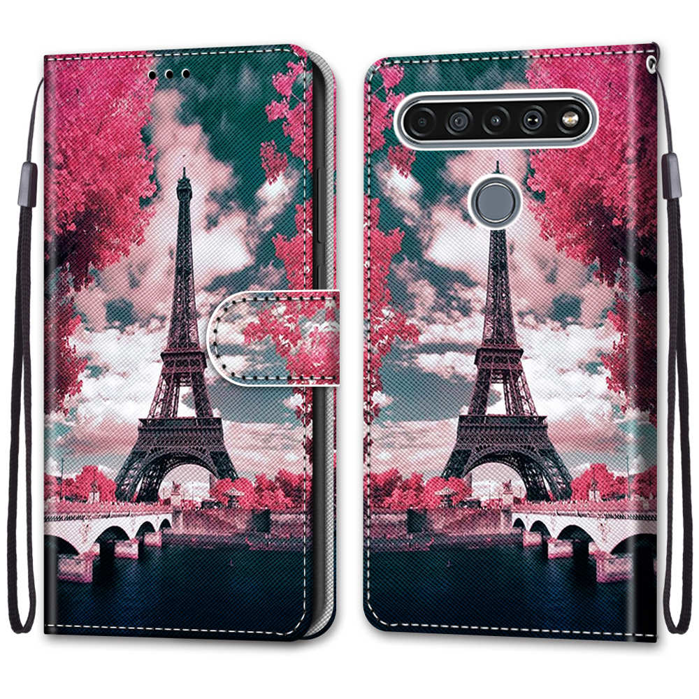 Patterned Cross Texture Protector Leather Wallet Cover with Strap for LG K61