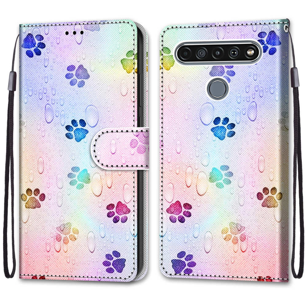 Patterned Cross Texture Protector Leather Wallet Cover with Strap for LG K61