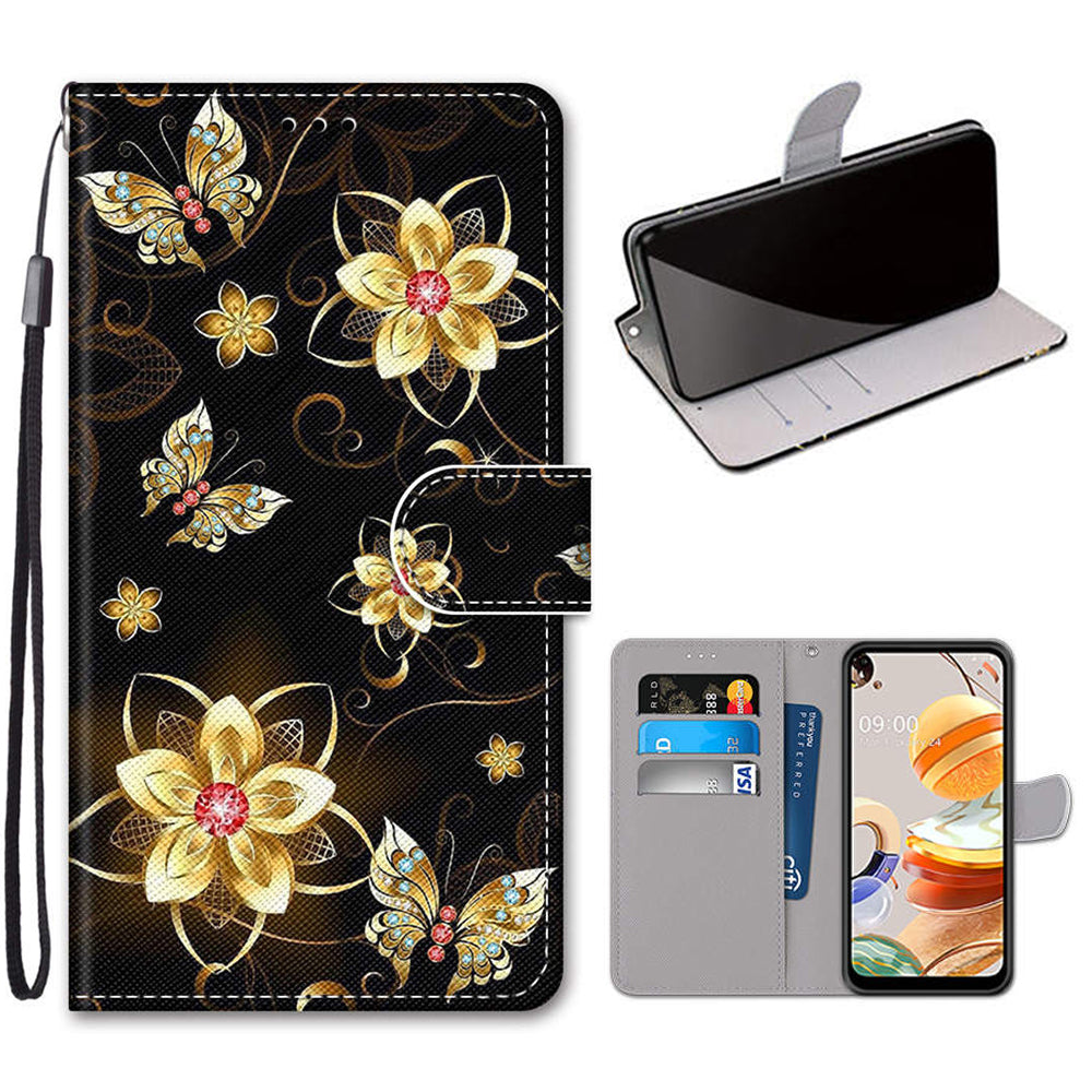Patterned Cross Texture Protector Leather Wallet Cover with Strap for LG K61