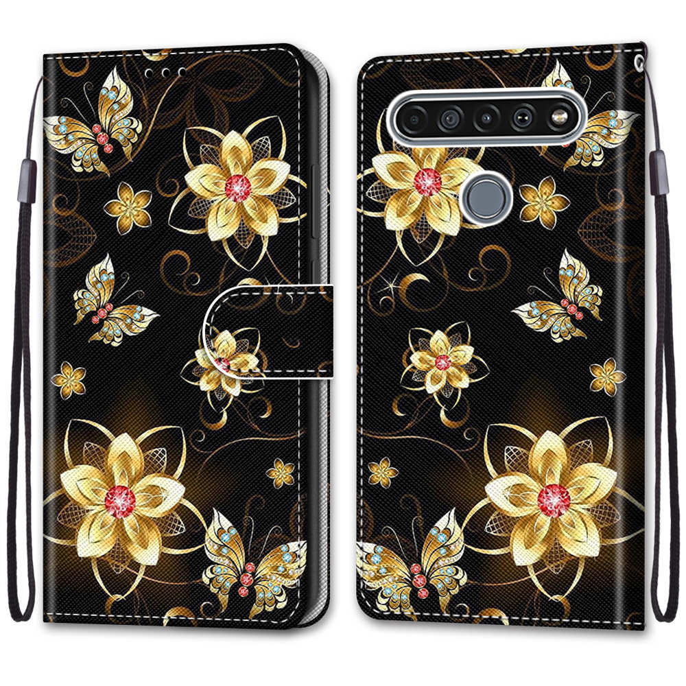 Patterned Cross Texture Protector Leather Wallet Cover with Strap for LG K61