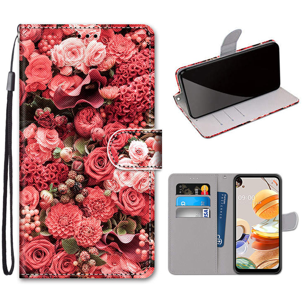 Patterned Cross Texture Protector Leather Wallet Cover with Strap for LG K61