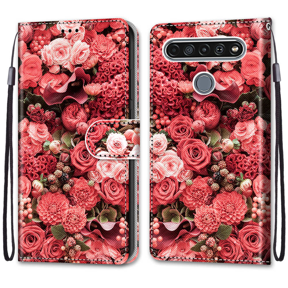 Patterned Cross Texture Protector Leather Wallet Cover with Strap for LG K61